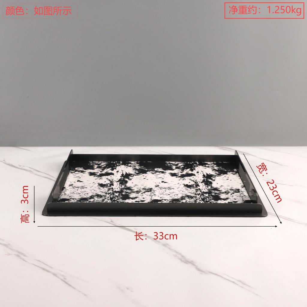 Square Handheld Metal Tray, Splashed Ink Art Leather Decorative Aromatherapy Storage Tray, Organizer, Living Room Decoration