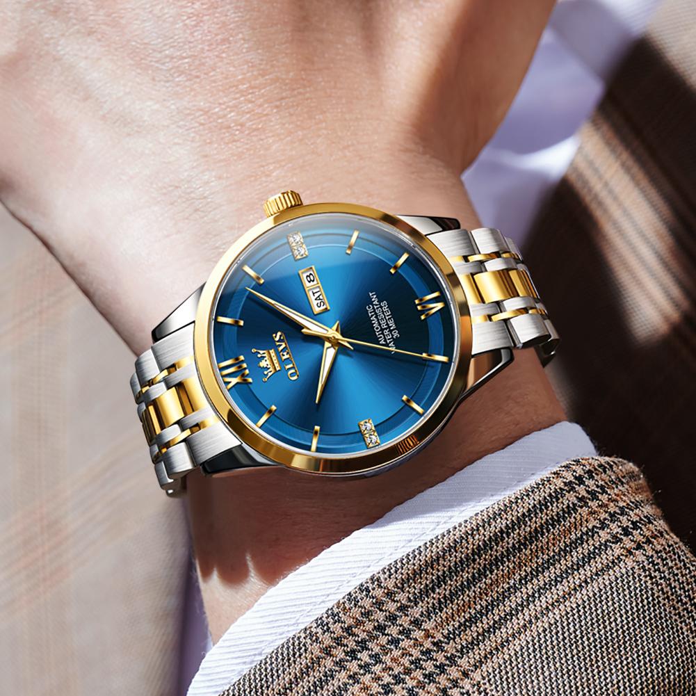 OLEVS Luxury Blue Fully Automatic Men's Watch Original Waterproof Date Stainless Steel Mechanical Watch Men's