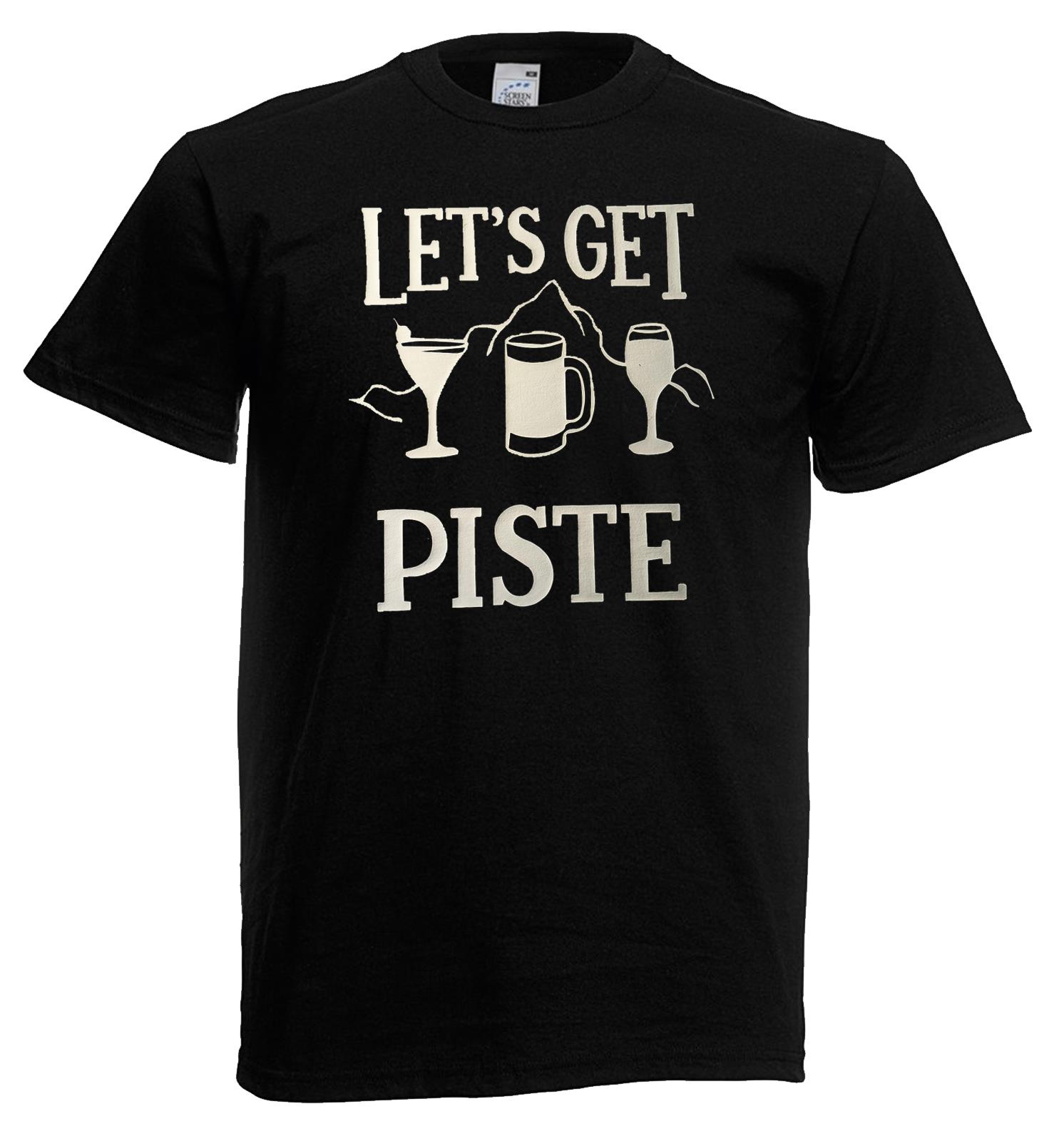 Unisexs Lets Get Piste Drinking Booze Skiing Snow Holiday Unisex Black TShirt 2XL