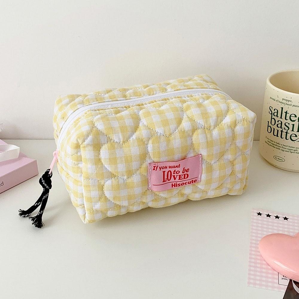 Love Heart Plaid Heart Pencil Case Cloth Pencil Pouch Korean Plaid Stationery Bag  Kids Children