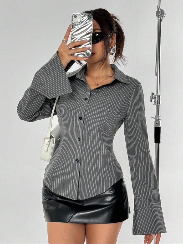 European & American Striped Casual Cardigan Shirt - New Long Sleeve Button-Up