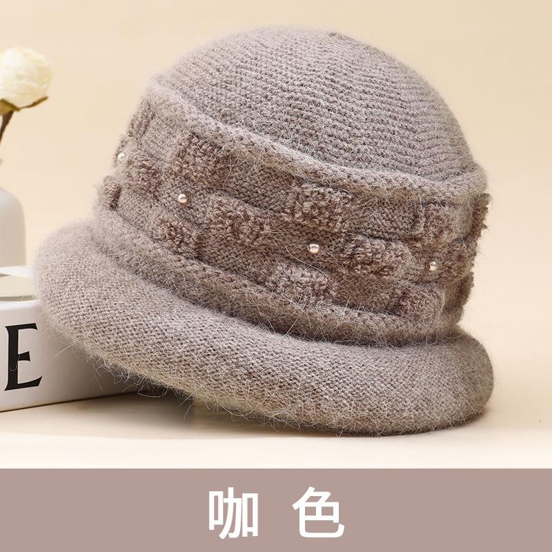 Middle aged mother grandma winter hat ladies fleece warm old lady rabbit fur knitted wool hat thickened