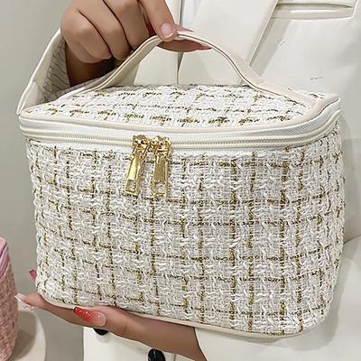 Large Woven Cloth Makeup Bag for Travel Handmade Makeup Bag Large Capacity Ins Style Portable Travel Washing and Storage Bag