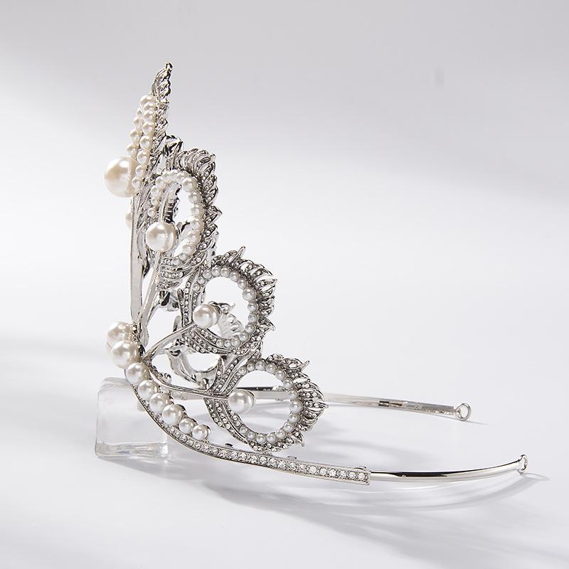 Korean Style Korean Style Rhinestone Bridal Tiara Peacock Feather Pearl Crown Wedding Dress Accessories Hair Accessories