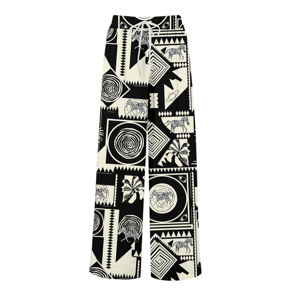 Womens Pants Wide Leg Pants With Pockets Casual Trousers Printed  Elastic Waist Sweatpants