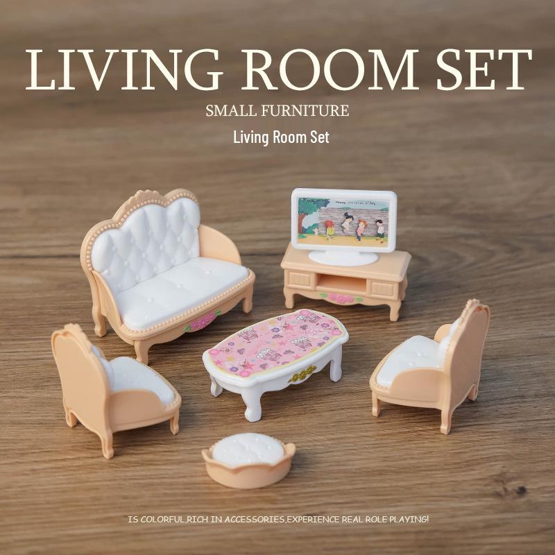 Mini Dollhouse Accessories: Bedroom & Kitchen Play Furniture Set