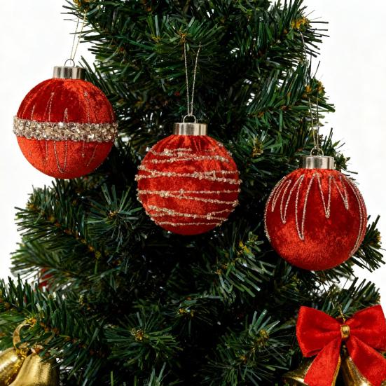 12Pcs Velvet Christmas Ball Ornaments Flocked Xmas Balls Shatterproof Plastic Balls Hanging Ornament for Xmas Wedding Party