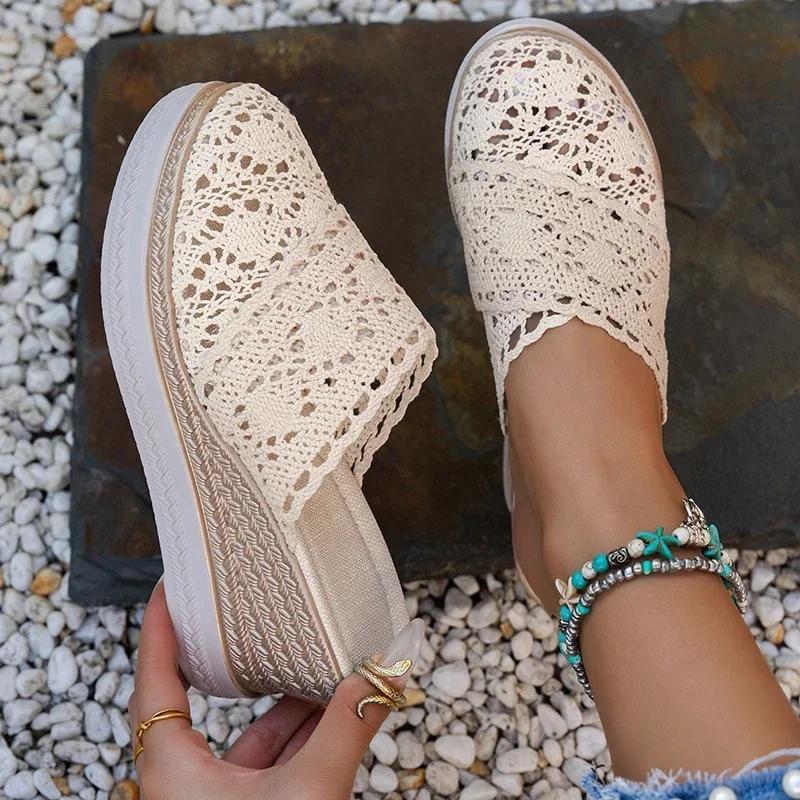 Fashion Closed Toe Wedge Heels Slippers for Women 2025 Summer Hollow Out Breathable Platform Sandals Woman Lightweight Wedge Mules Shoes