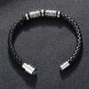 Trendy European-American Woven Leather & Stainless Steel Bracelet