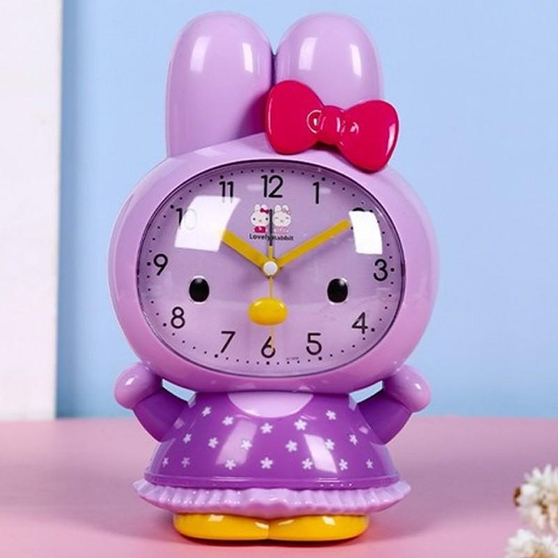 Children's Cute Cartoon Rabbit Dual Music Alarm Clock Home Bedside Silent Sweep Second Snooze Night Light Clock Electronic