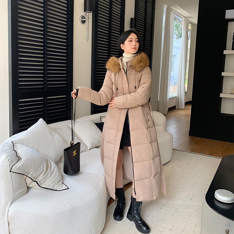 

Women s Winter Hooded Down Coat Oversized Fur Trim L хаки