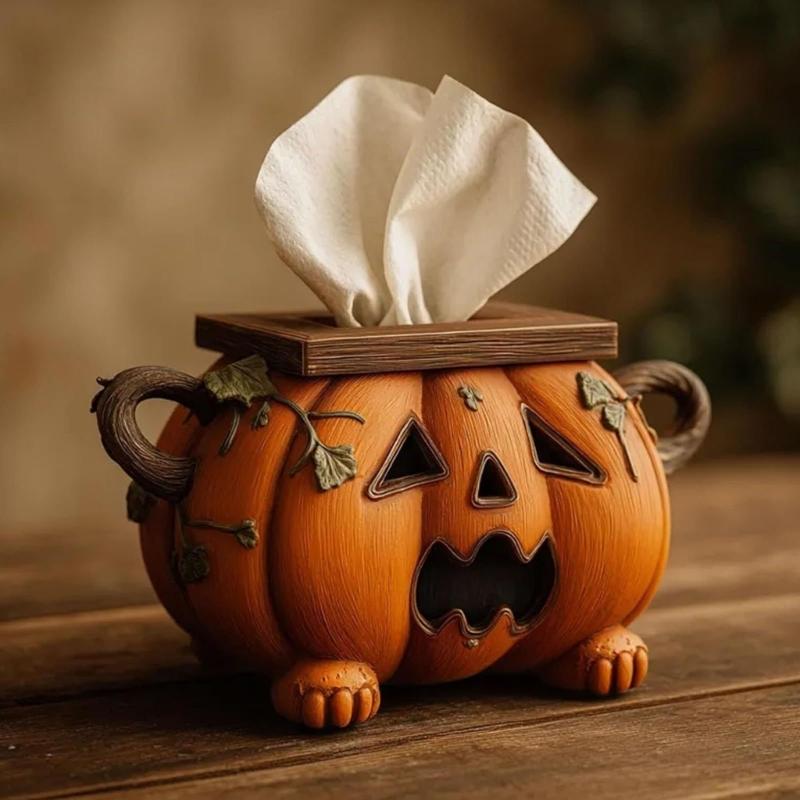 Halloween Pumpkin Tissue Box Organizer For Home Office Party Decoration Plastic Construction Napkin Dispenser
