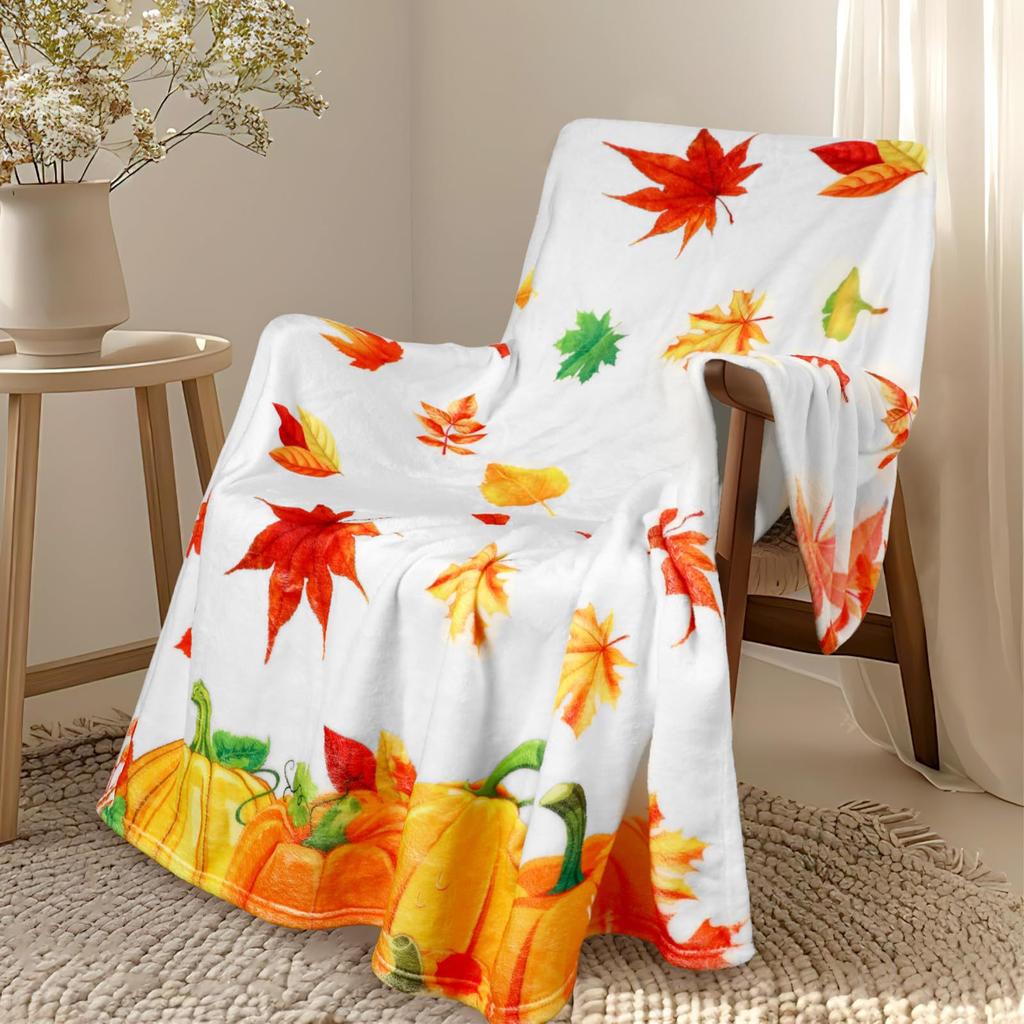 Pumpkin Flannel Blanket Floral Print Blanket Thanksgiving Air Conditioning Blanket Blanket Nap