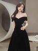 Elegant Black Velvet One-Shoulder Evening Gown - Luxury Slimming Banquet Dress
