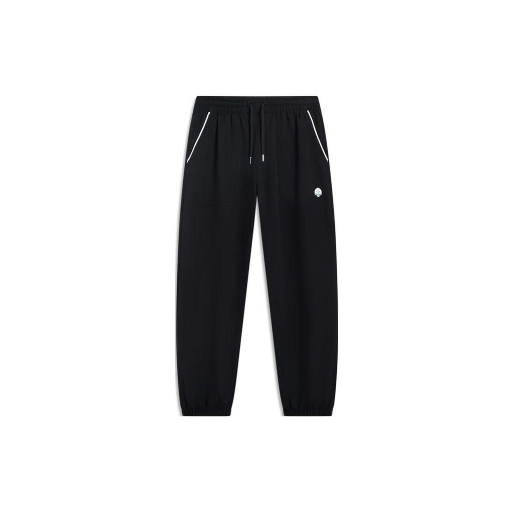 Li-Ning Pure Color Mid-Waist Drawstring Knit Sports Pants Women Bottoms Black AYKT434-3