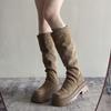 Skinny boots khaki boots thick heel 2025 autumn and winter knight boots small man but knee elastic thin boots