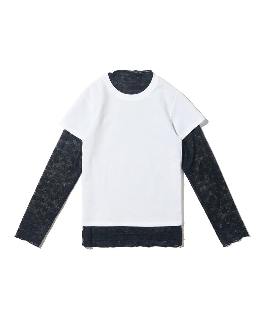 CARGOBROS FOR WOMAN Star See-Through Long Sleeve Layered Short Sleeve Tee Set (Black/Ivory)