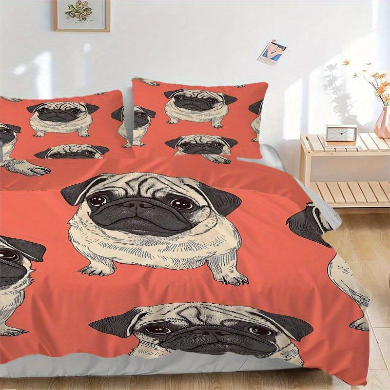 

3Pcs Pug Pattern Printed Bedding Set, Breathable And Soft,(Includes 1 Duvet Cover And 2 Pillowcases, Quilt Not Included) yy250815152 135x200cm