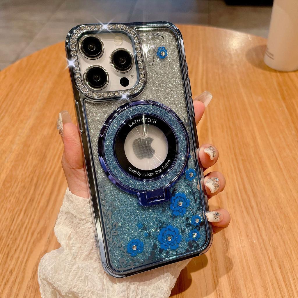 Luxurious Water Diamond Secret Garden Is Suitable for IPhone 15 Phone Cases, IPhone14Pro Max Glitter Magnetic Stand Cases