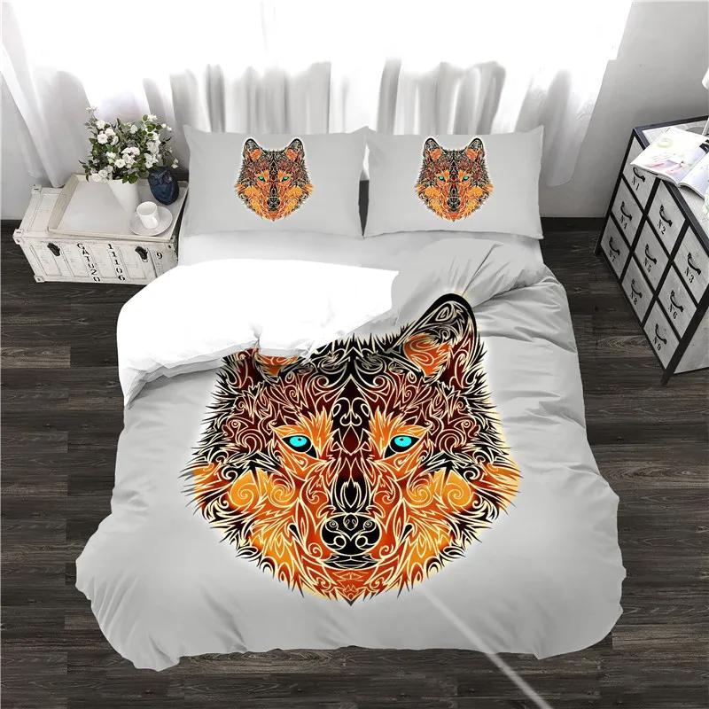 Wolf Howling At Moon Comforter Bedding,Kids Teens Green Galaxy Universe Animal Quilt Cover Set Included:Duvet Cover Pillowcase