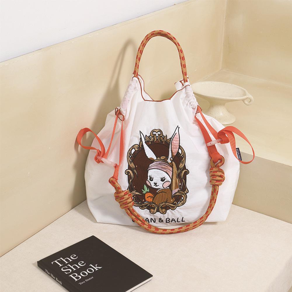 Trendy Large-Capacity Japanese-Style Nylon Embroidery Shoulder Bag for Women