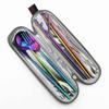 Dinnerware Portable Travel Rainbow 8pc Set Knife Fork Spoon Cutlery Set 304 Stainless Steel Flatware Set With Chopsticks Straws