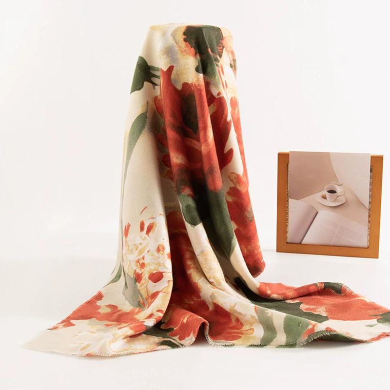WTEMPO Women's Autumn Winter Retro Elegant Printed Scarf Casual Versatile Scarf Shawl Fashion Cold-proof Windproof Warm Scarves