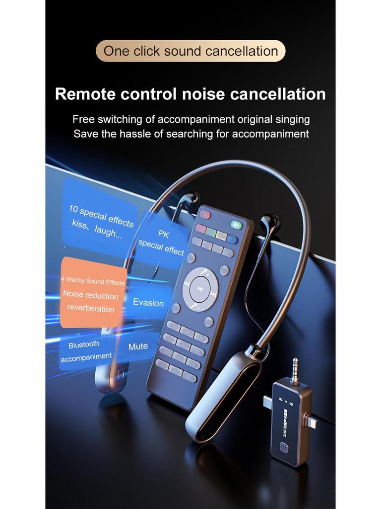 Private Mold Wireless Sound Card & Headset: English Version, All-in-One Microphone with Noise Reduction, Remote Control, and Monitoring Features.