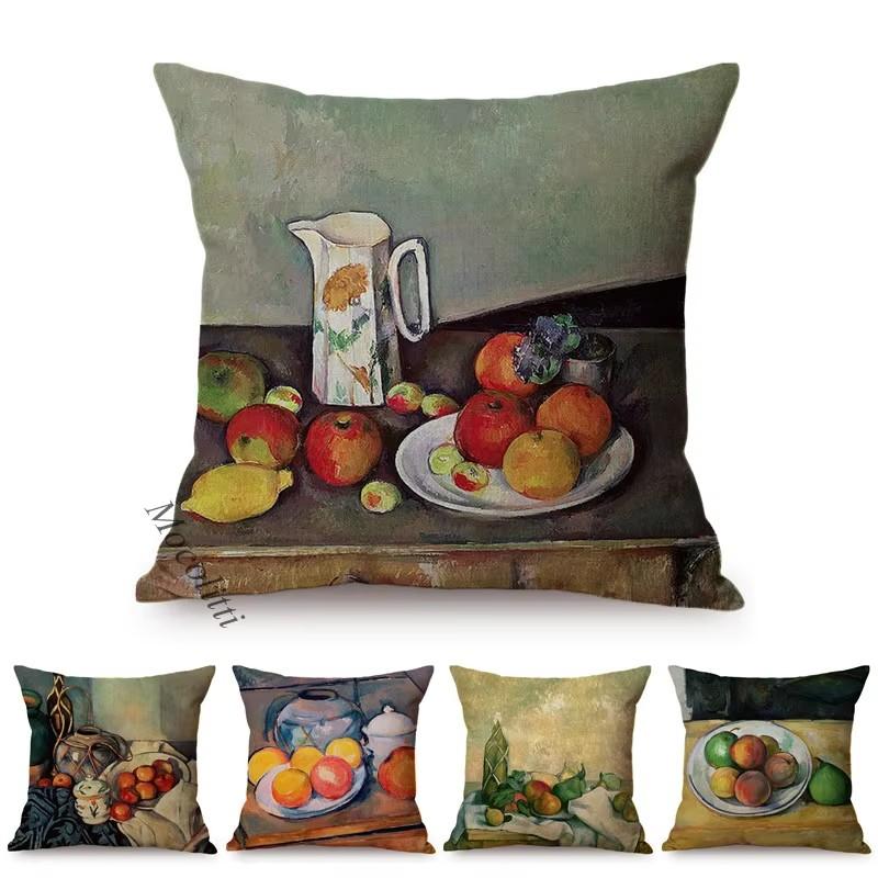 Vintage Nordic Still Life Oil Painting Art Decoration Throw Pillow Case Vase Milkjug Green Fruits Design Car Sofa Cushion Cover