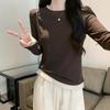 2026 Spring Women's Slim Fit Round Neck Color Block Long Sleeve Fake Two-Piece Layered T-shirt