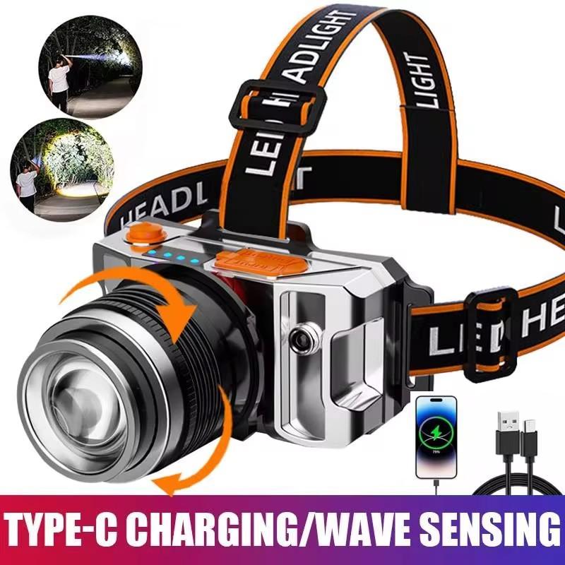 Super Bright  USB Rechargeable Headlight with 5 Lighting Modes Head Light Digital Electric Display for Outdoor Fishing Camping