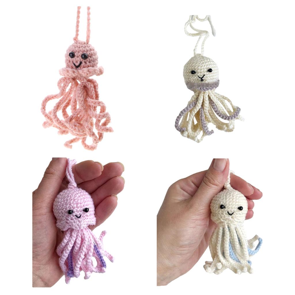 Car Rear Mirror Woolen Octopus Hanging Ornament for Women Girl Car Interior Decorations Pendant for Backpack Keychains