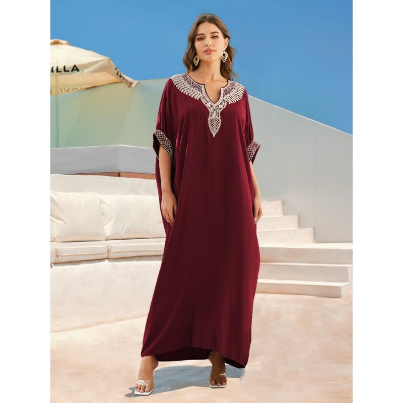 Women's Fashion Summer Spring 1/2 Sleeves V-Neck Loose Waistline Casual Dresses