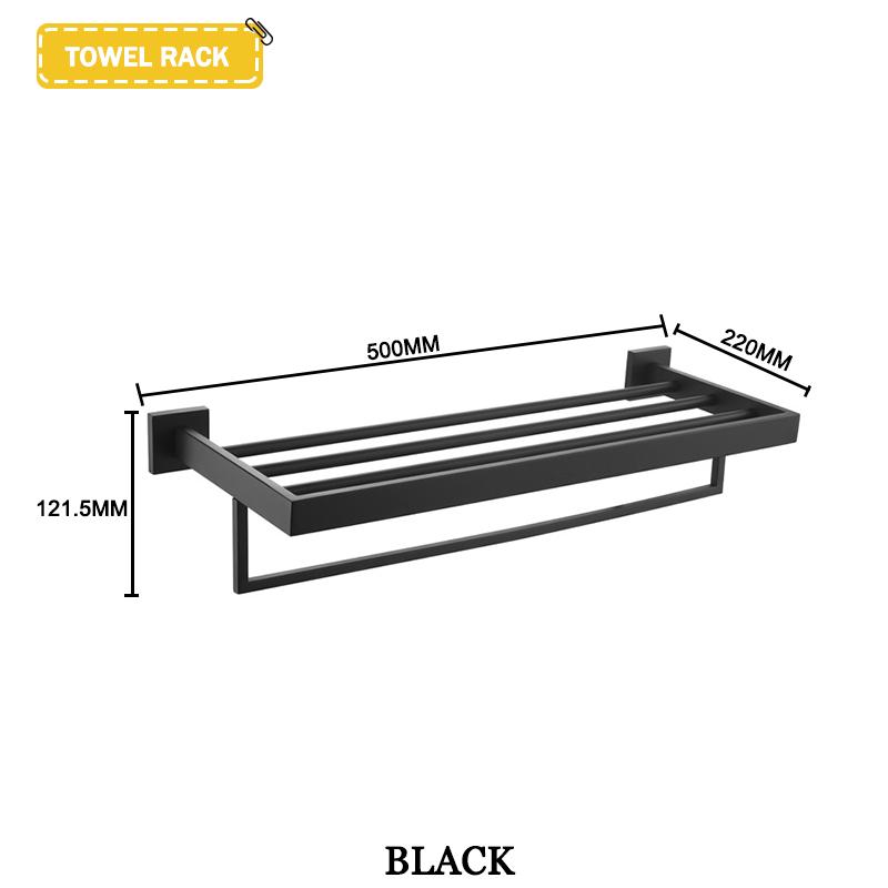 Accesorii negre pentru baie Raft pătrat din oțel inoxidabil Suport pentru prosoape Suport pentru șervețe Cârlig pentru haine Suport pentru pahare Pandantiv pentru perie de toaletă