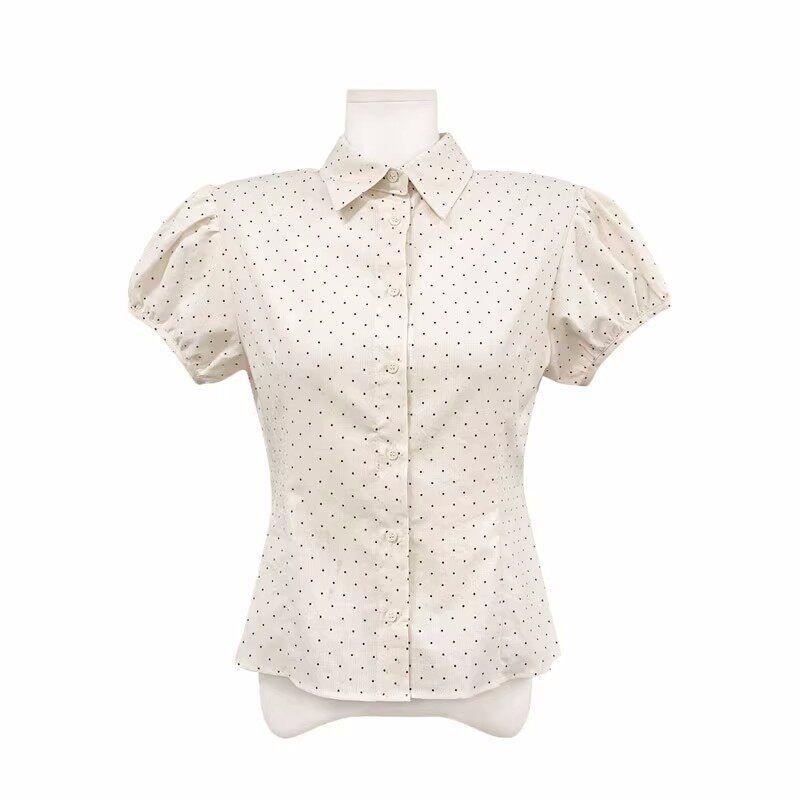 

In Stock 2025 Summer New Korean Dongdaemun Pure Cotton Waist-Cinching Polka Dot Short-Sleeve Shirt High-Waisted Skirt for Women Apricot Polka Dot Shirt S