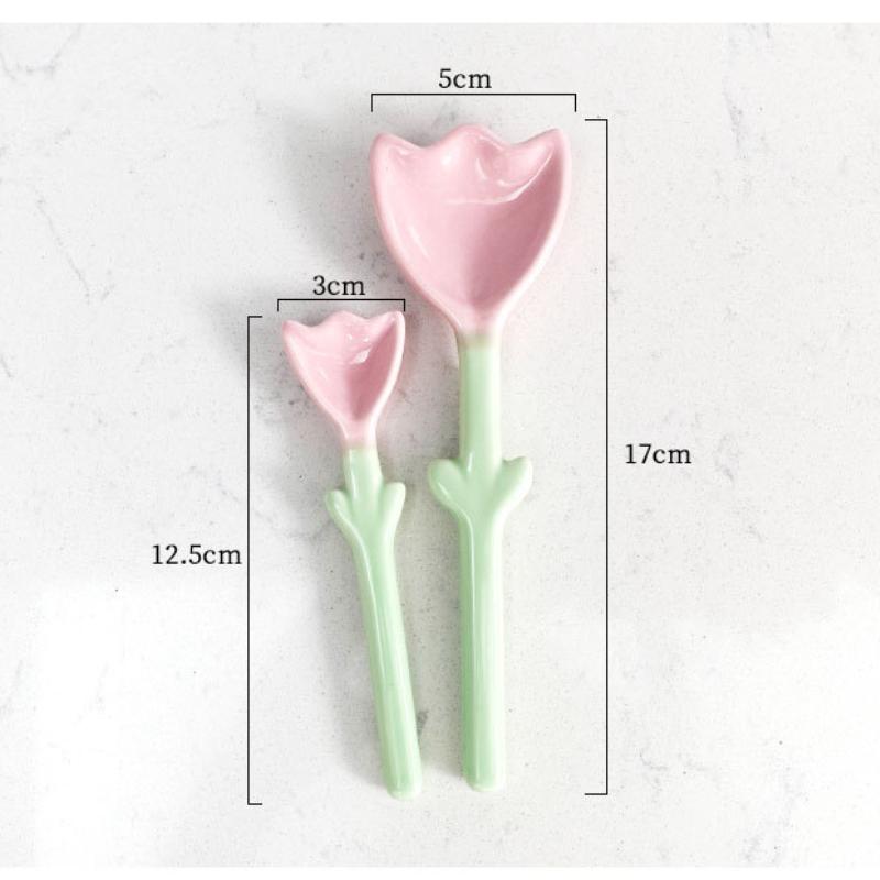 Ceramic Flower Spoons, Tulip Shaped Creative Ceramic Spoon, Cute Student Hand-painted Coffee Milk Stirring Spoon, Tableware, 1 P