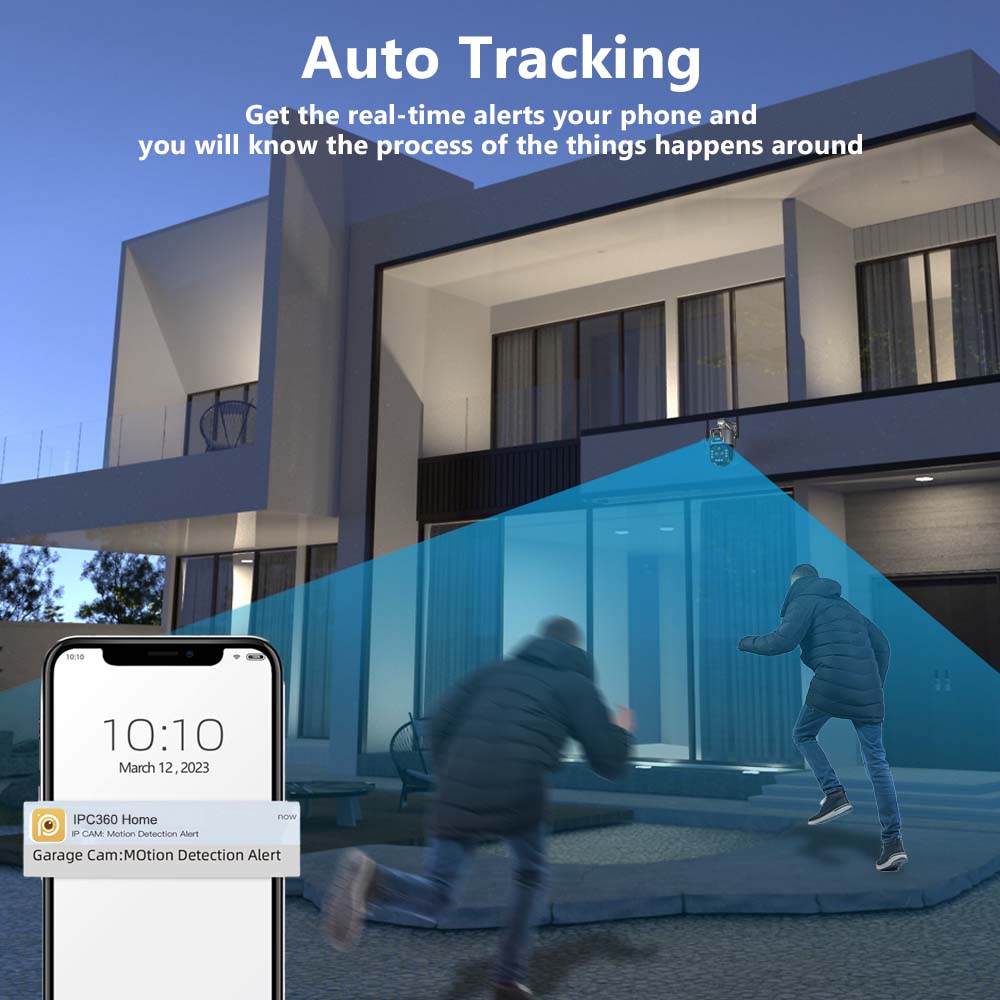 15MP 8K WiFi IP Three Lens Outdoor PTZ Camera 4X Zoom AI Tracking Surveillance Cameras Smart Security Protection CCTV Cam