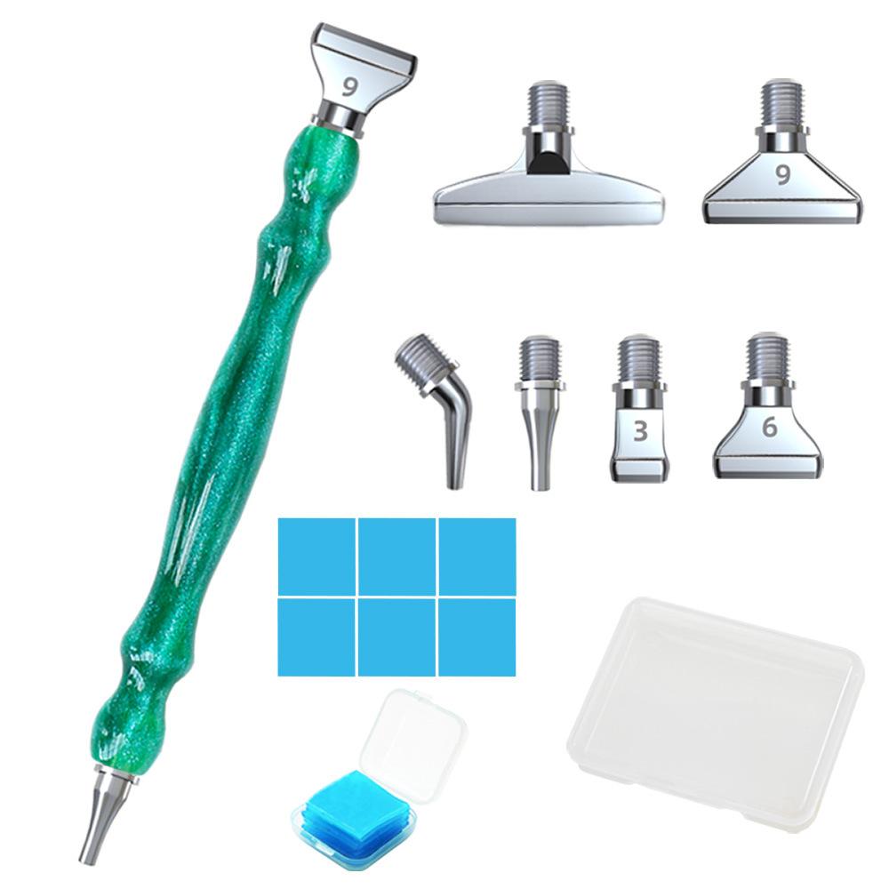 Glitter Resin Diamond Painting Pen Kit with 6 Metal Tips 6 Wax Blocks and Storage Box for 5D Diamond Art Rhinestone Crafts and DIY Projects