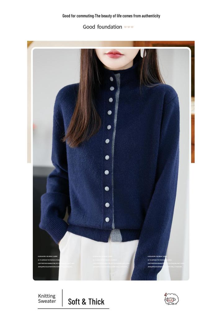 2025 Autumn/Winter Women's Soft Raccoon Fur Stand Collar Single-Breasted Sweater