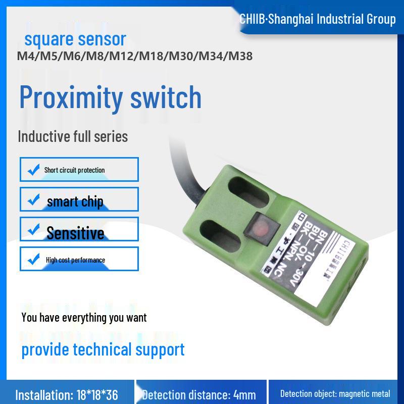 

HUGONG KJT-Y18B-ZNKNBPKPB Rectangular Inductive Proximity Sensor, 18x18mm, 4mm Detection Range Standard with Cable