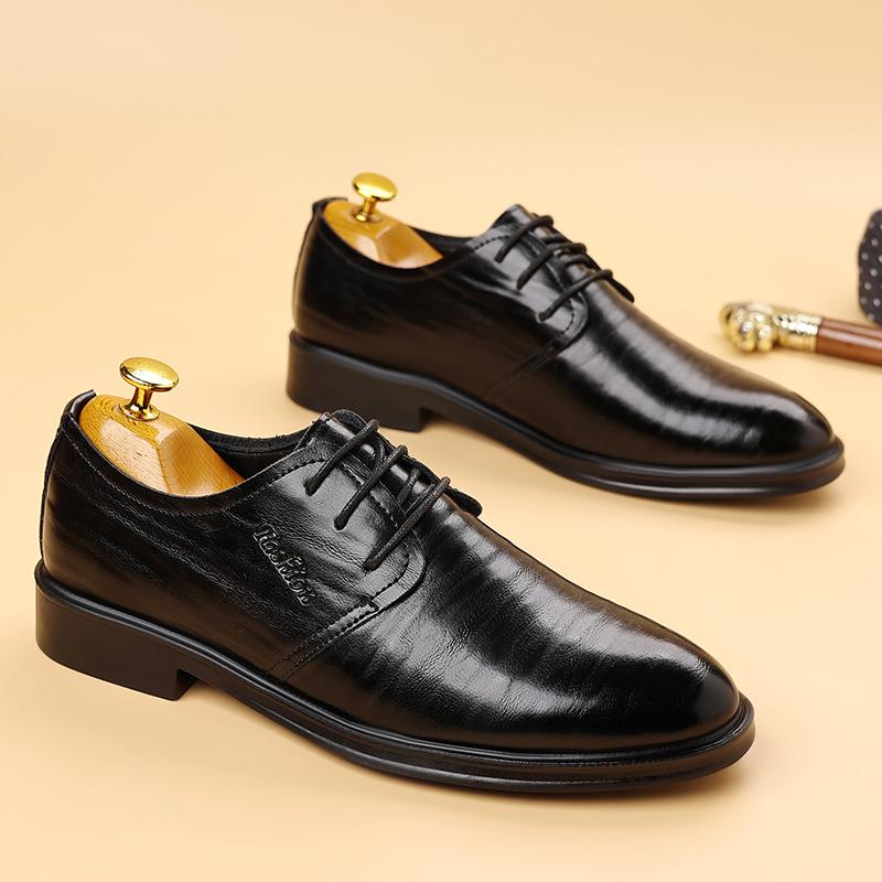 Spring 2024 New Men's Low Top Business Professional Leather Shoes Pointed Toe British Style Casual Elegant Rubber Sole