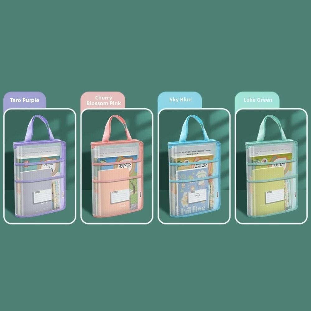 Large Capacity Kids Document Bag Visible Transparent A4 Handbag School Office Supplies