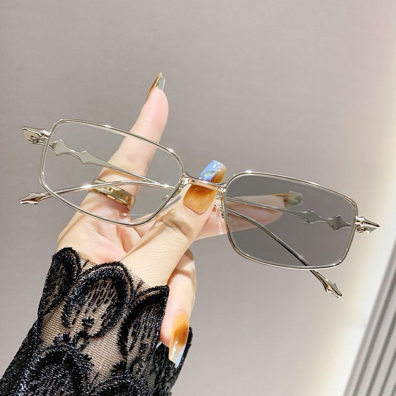 Color Changing Fashion Anti Blue Light Metal Flat Mirror Internet Famous Student Non Prescription Small Box Glasses 023