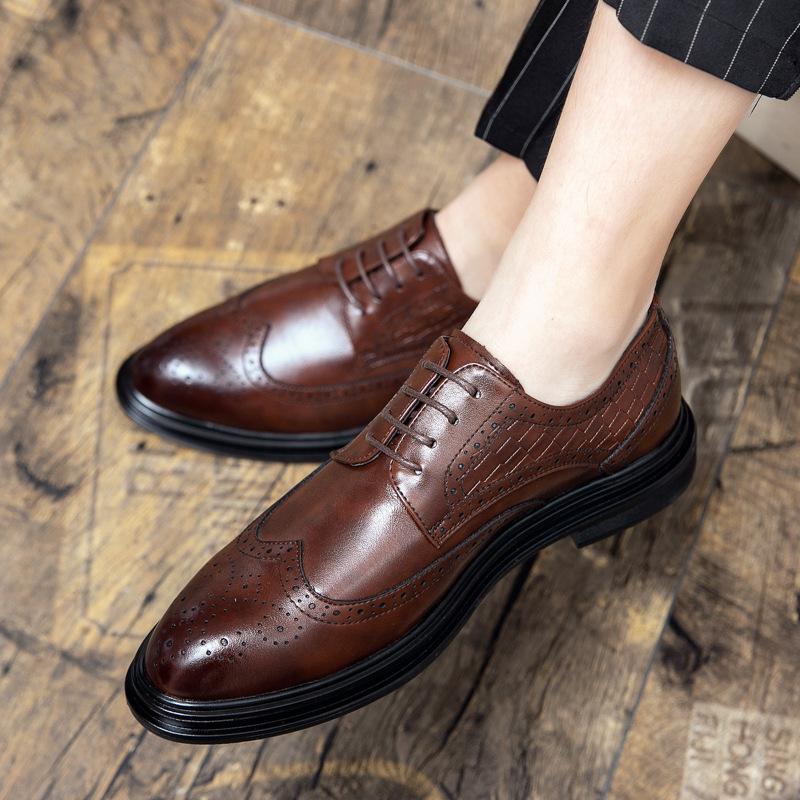 Men's Pointed Toe Leather Brogue Oxfords - British Style Casual & Formal Shoes for Spring and Autumn