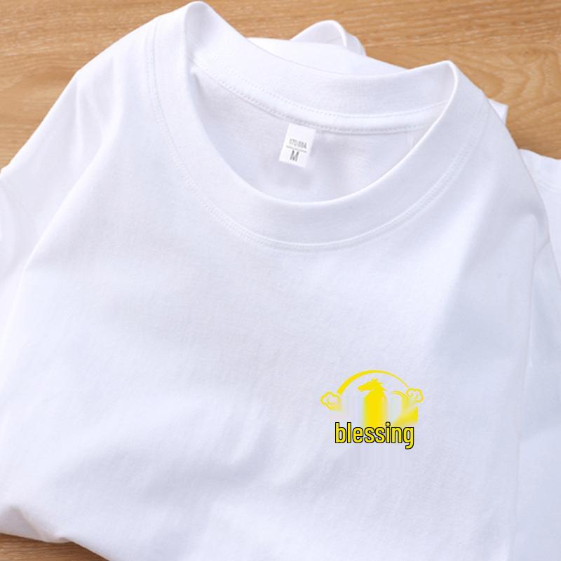 2026 Year of the Horse Unisex Cotton Short Sleeve T-shirt with Chest Badge Design
