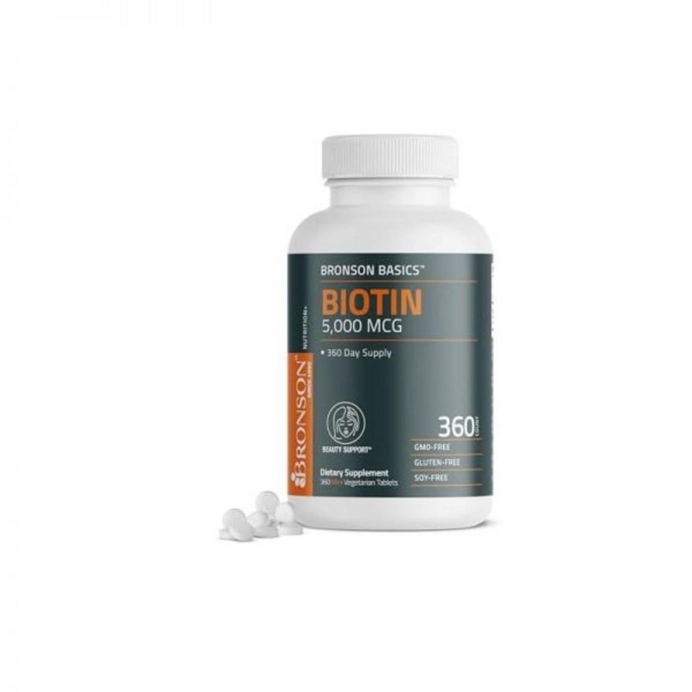 Bronson Biotin 5,000 Micrograms Hair, Skin, and Nail Vitamin 360 Tablets 1 Pcs