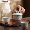 100ml Ice Table Glaze Handmade Relief Gaiwan Vintage Tea Tureen Tea Bowl With Lid Kit Tea Making Cover Bowl Tea Items Ornaments