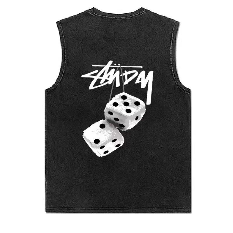 

2025 Мужской Летний Новый Модный Повседневный Жилет Без Рукавов для Студентов, Свободного Кроя, Универсальный, Влагоотводящий, Футболка-Жилет в Винтажном Стиле с Эффектом Потертости 5XL серый