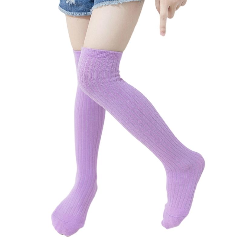 Breathable Cotton Hosiery Socks for Girls Toddler Candy Color Over The Knee Socks Terry Loop Socks for Autumn Spring