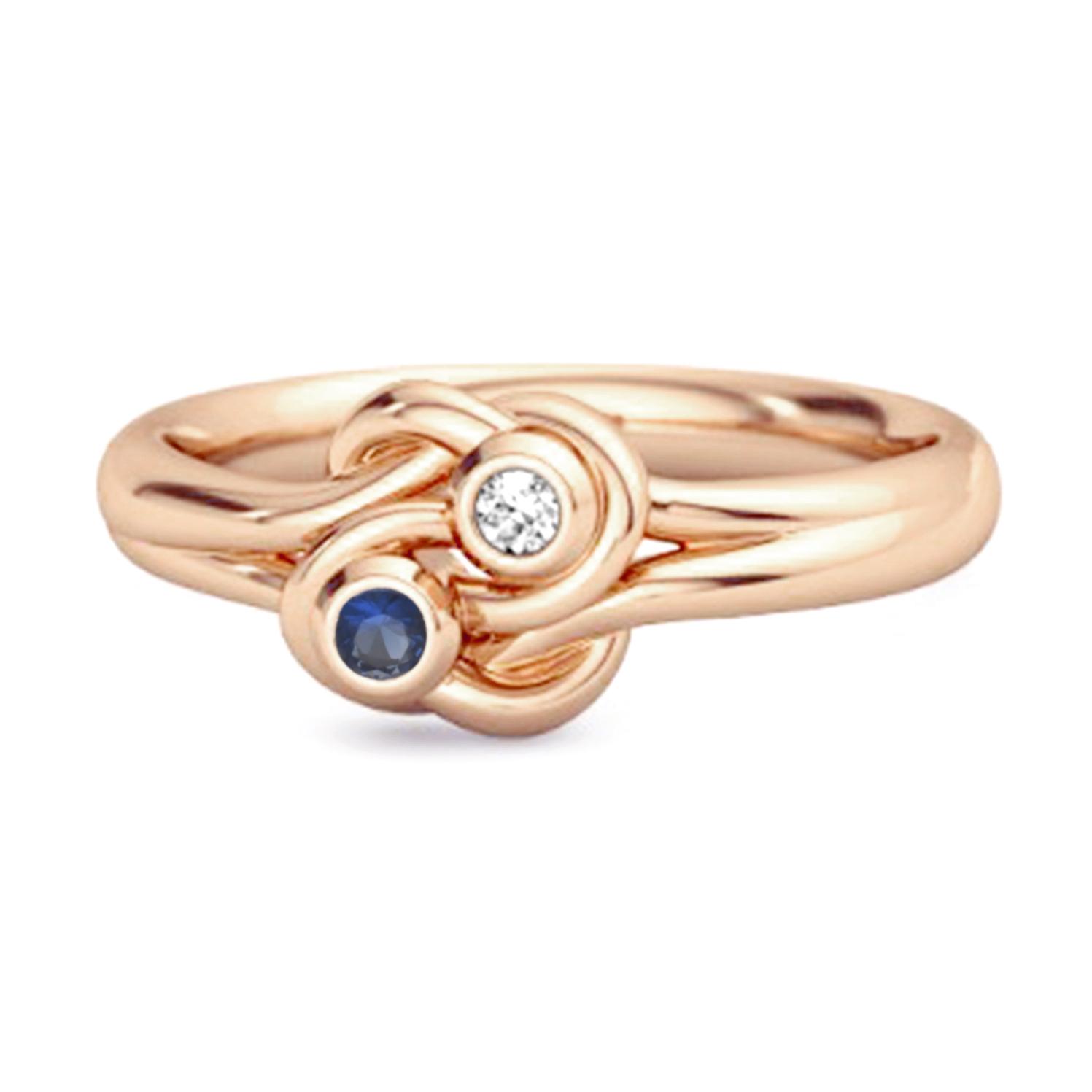 Blue Sapphire Dual Stone Stackable Ring - 925  Sterling Silver Rose Gold Vermeil 6.5 ярко-розовый
